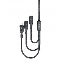 BENKS 3IN1 MULTIPLE NYLON USB CABLE MICRO+2 LIGHTNING 150CM BLACK