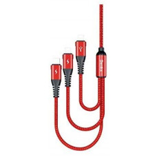 BENKS 3IN1 MULTIPLE NYLON USB CABLE MICRO+TYPE-C+LIGHTNING 150CM RED