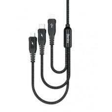 BENKS 3IN1 MULTIPLE NYLON USB CABLE TYPE-C+ 2 LIGHTNING 150CM BLACK